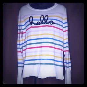 Cute n' Trendy "Hello" Colorful Striped Sweater